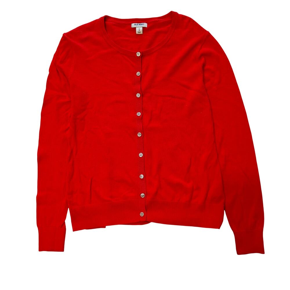 Old Navy Bright Red Button Front Crewneck Cardigan Sweater M